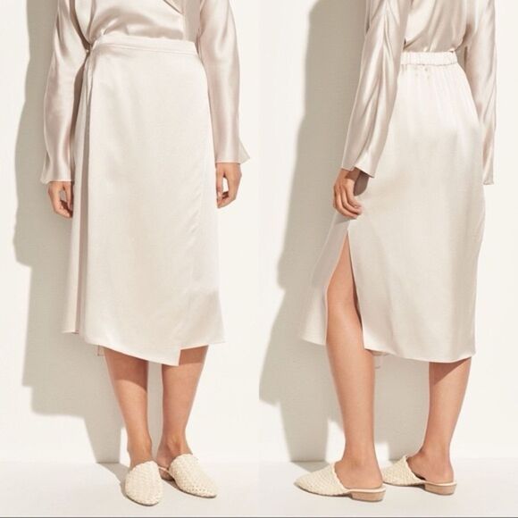 Vince Drape Panel Silk Midi Skirt in Sandstone Size M - Picture 3 of 10